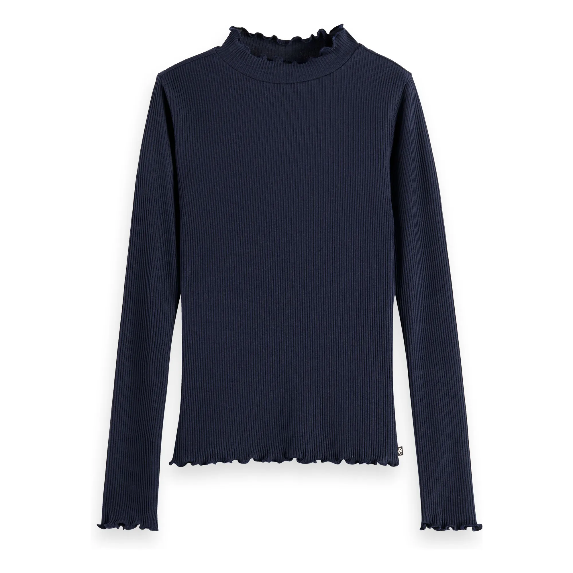 Scotch & Soda Navy Blue Long-Sleeved Ribbed Organic Cotton T-Shirt