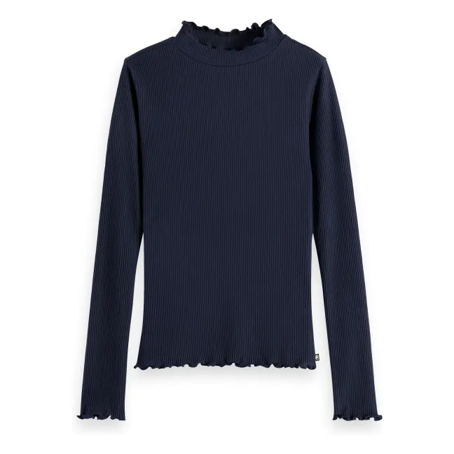T-shirt Manches Longues Côtelé Coton Bio | Bleu marine