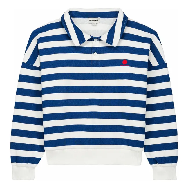 Striped organic cotton polo shirt | Blue