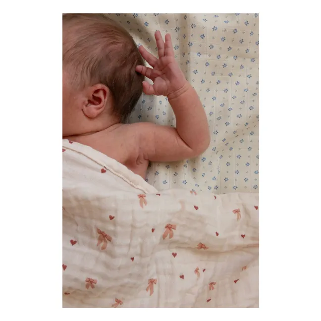 Manta de muselina con lazos | Rosa Pálido