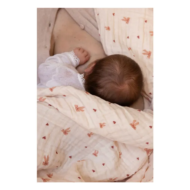 Manta de muselina con lazos | Rosa Pálido