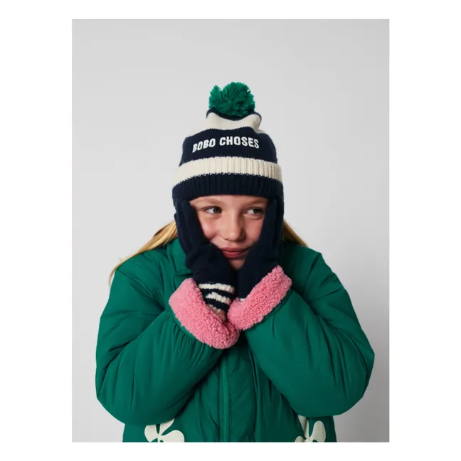 Gestreifte Pompon-Mütze Recycling-Fasern | Seidenfarben