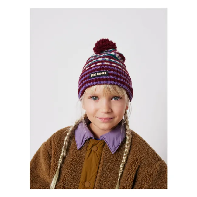 Bonnet Pompom Fibres Recyclées | Violet