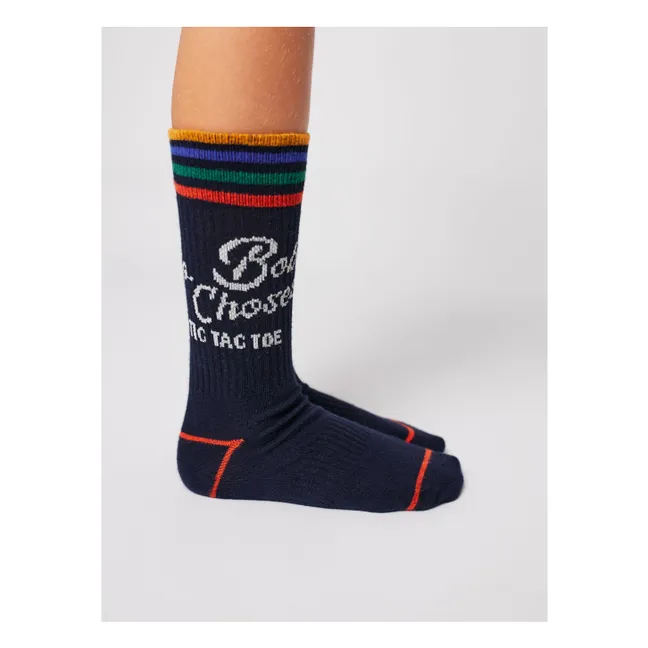 Chaussettes Hautes Tic Tac Toe Coton Bio | Bleu nuit