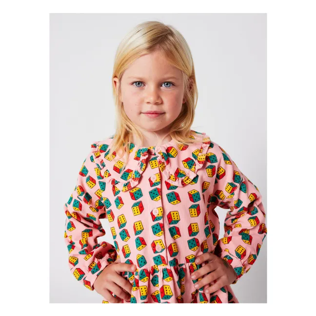 Bio-Baumwoll-Cord-Würfelkragen-Kleid | Rosa