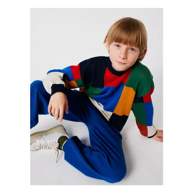 Pull Carreaux Coton Bio | Bleu