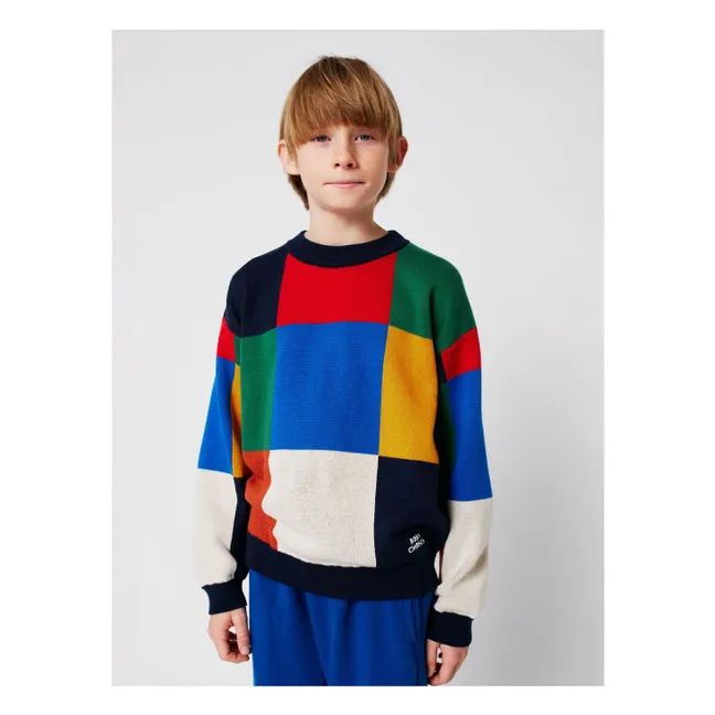 Pull Carreaux Coton Bio | Bleu