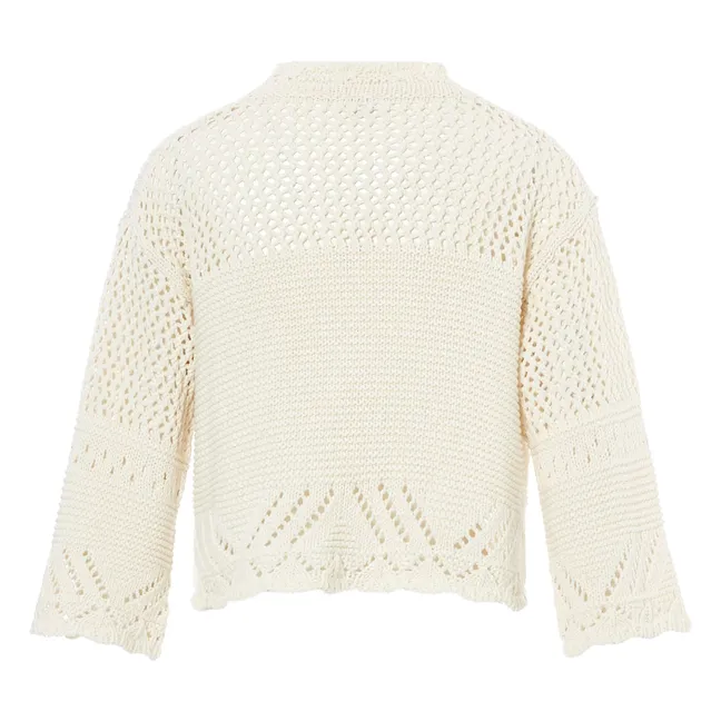 Cardigan Maille Crochet en Coton | Blanc cassé