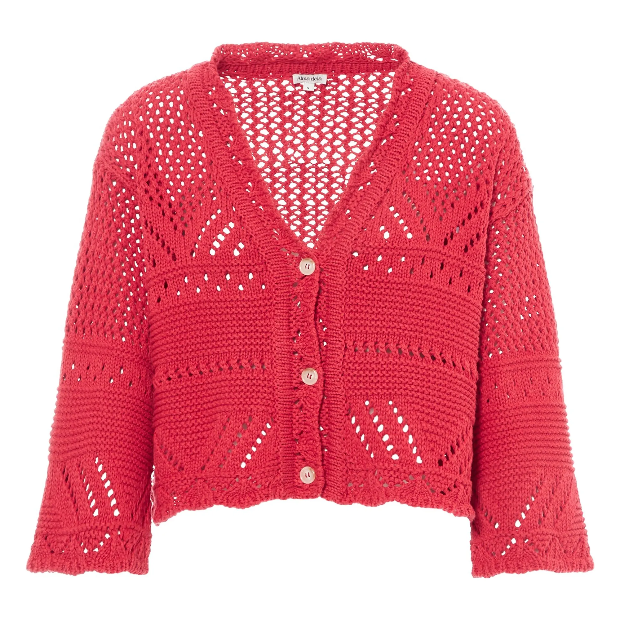 Alma Deia Raspberry Red Cotton Crochet Knit Cardigan