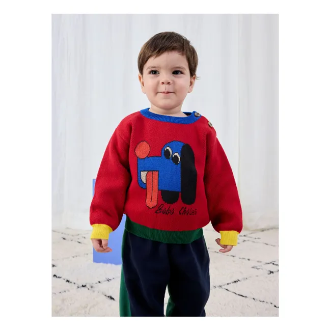Colorblock Organic Cotton Dog Sweater Baby | Red