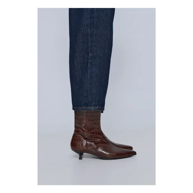 Paula Crocodile Effect Boots | Chocolate