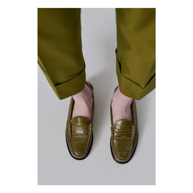 Mocasines Zoe efecto cocodrilo | Verde oliva