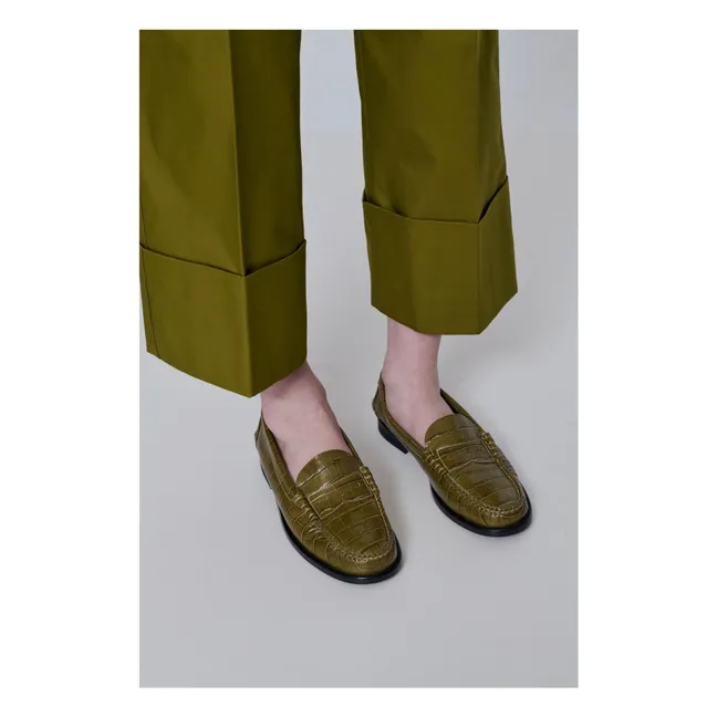 Mocassins Zoe Effet Crocodile | Vert olive