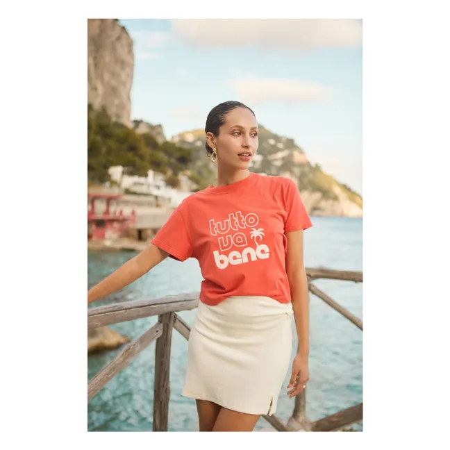 T-shirt Boxy Imprimé Tutto va Bene Coton Bio | Corail