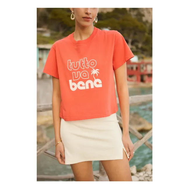 T-shirt Boxy Imprimé Tutto va Bene Coton Bio | Corail