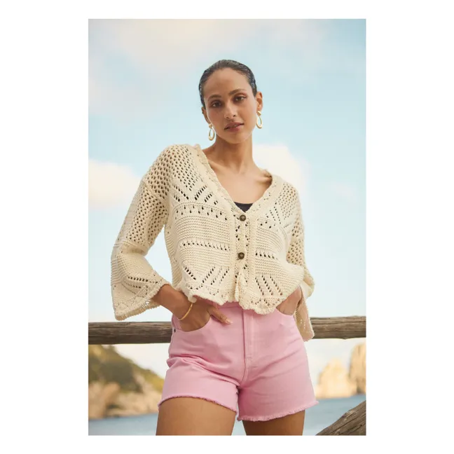 Cotton Crochet Knit Cardigan | Off white