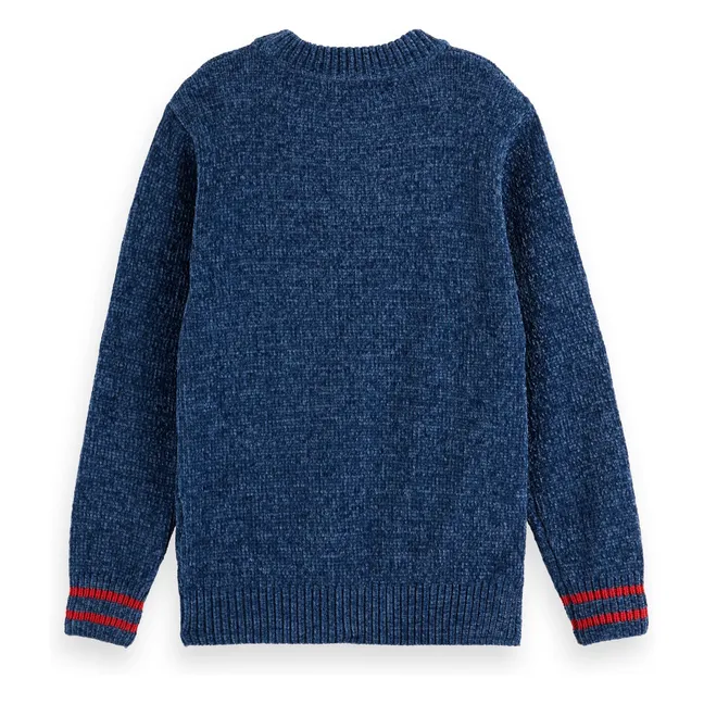 Pull Col Rond Maille Chenille  | Bleu