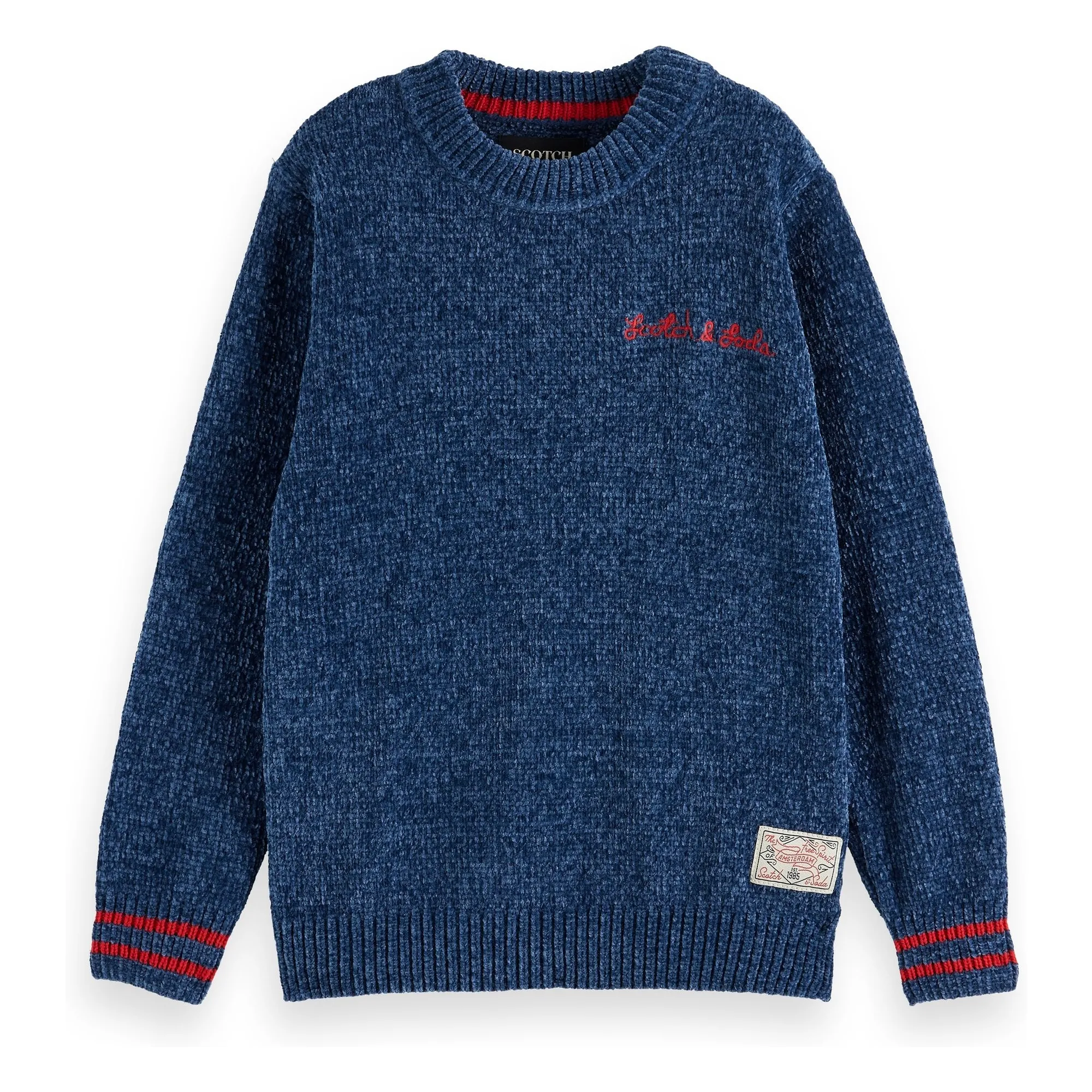 Scotch & Soda Blue Chenille Knit Crewneck Sweater