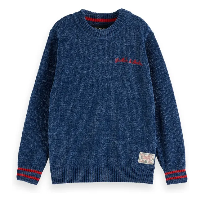Pull Col Rond Maille Chenille  | Bleu