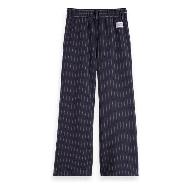 Pantalon Wide Leg Rayé | Bleu marine