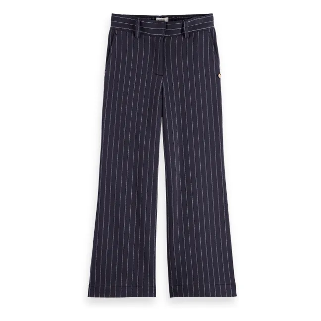 Pantalon Wide Leg Rayé | Bleu marine