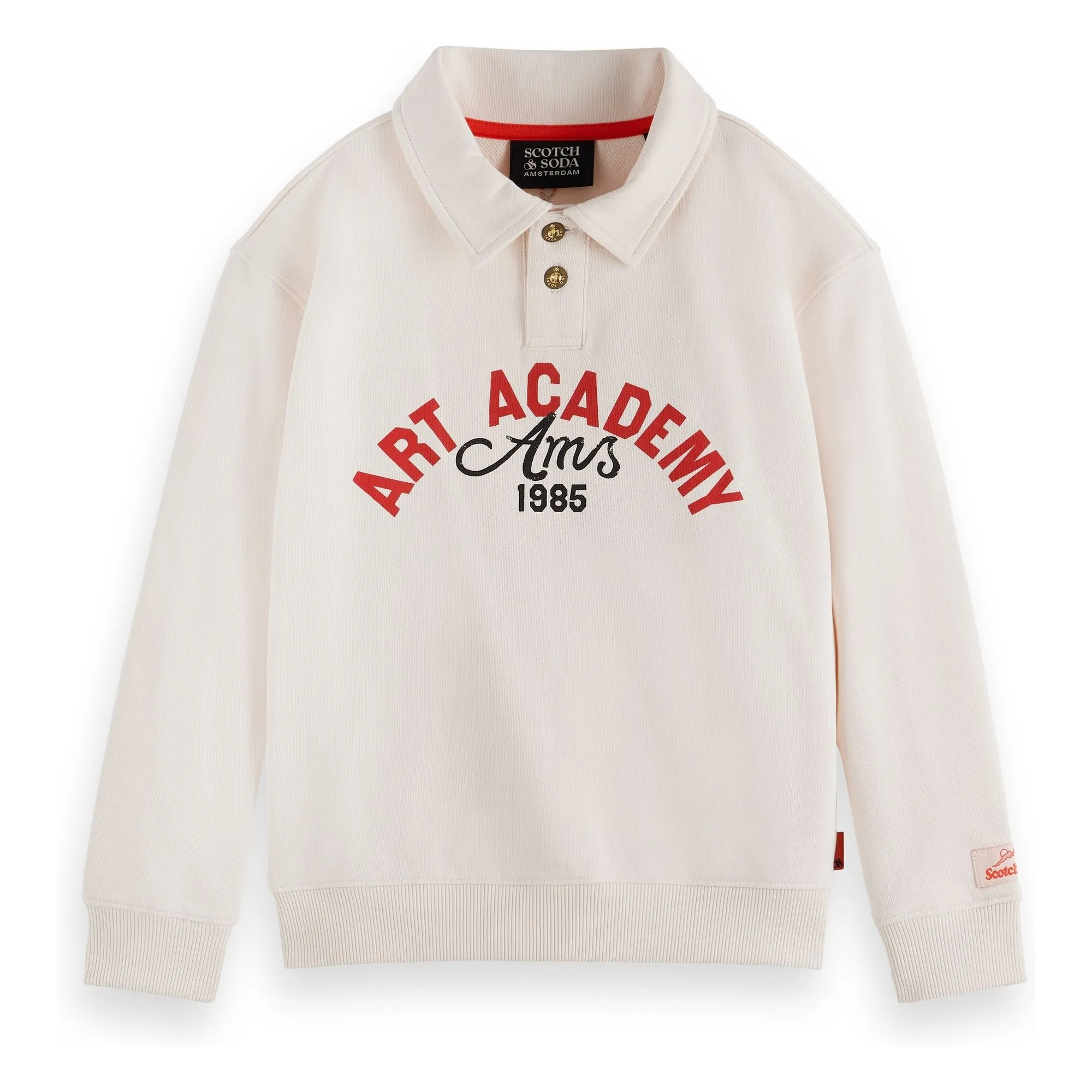 Scotch & Soda Ivory Artwork Organic Cotton Polo Neck Sweatshirt