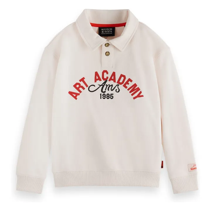 Sweat Col Polo Artwork Coton Bio | Ivoire- Image produit n°0