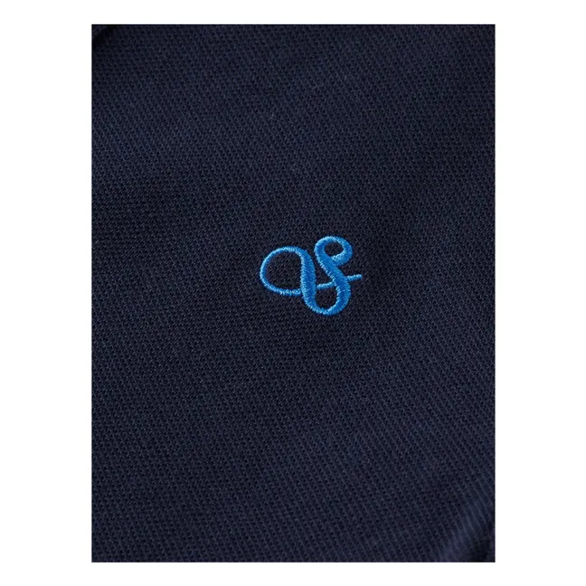 Long-sleeved pique polo shirt | Navy blue