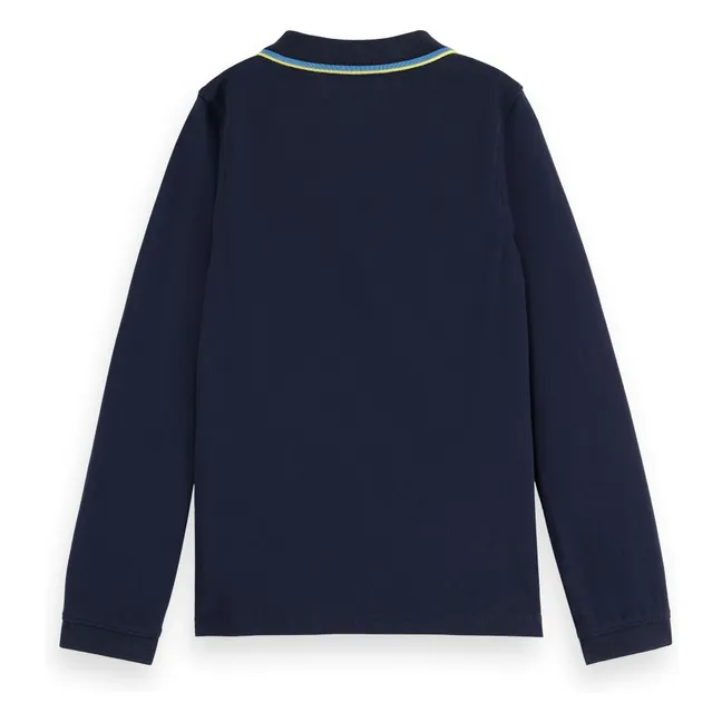 Long-sleeved pique polo shirt | Navy blue