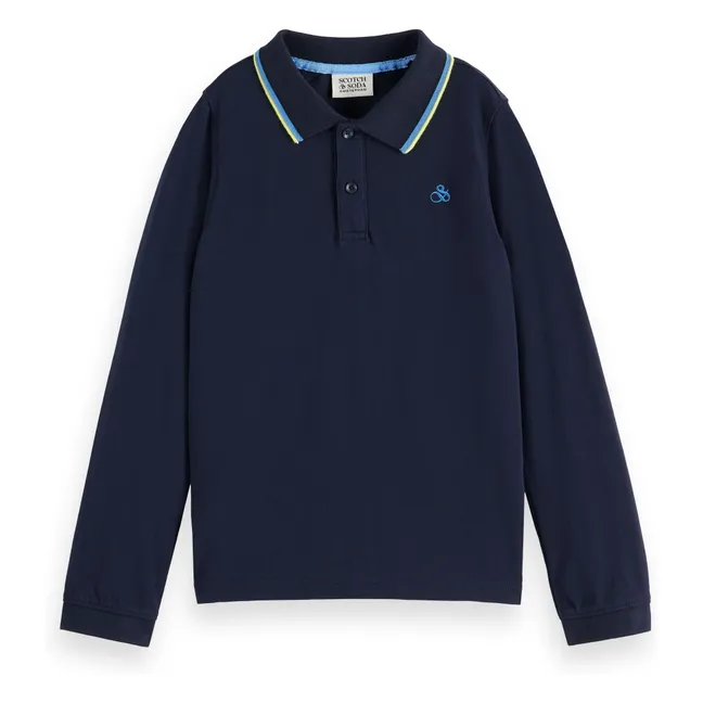 Polo Manches Longues Piqué | Bleu marine