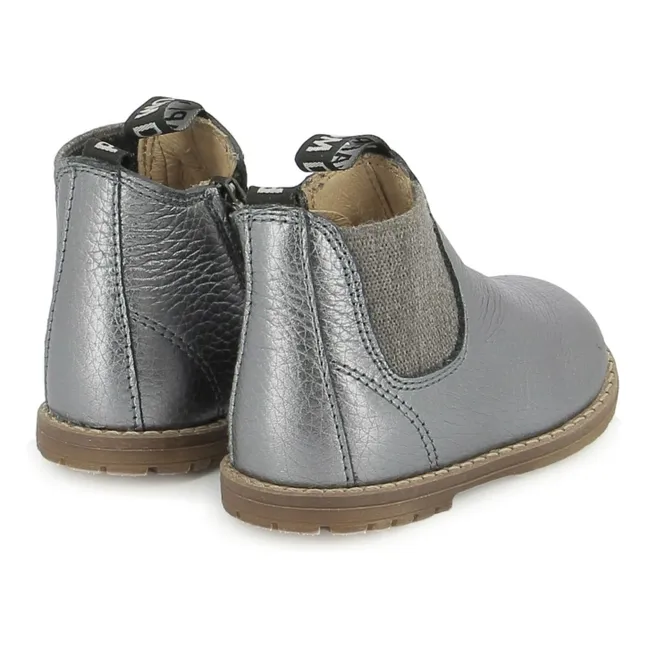 Bottines Bob Jod Zip Cuir Grainé | Bleu gris