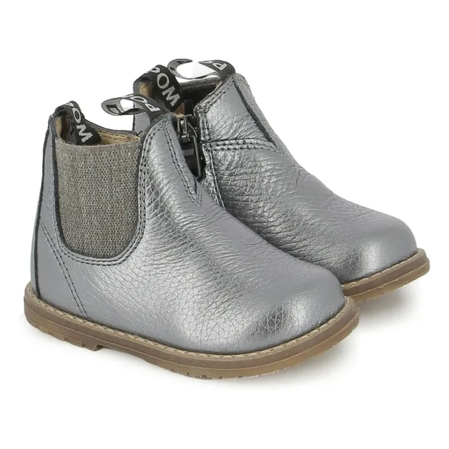 Bottines Bob Jod Zip Cuir Grainé | Bleu gris