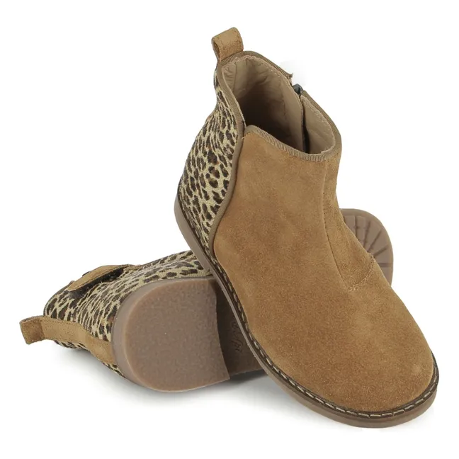 Trip Back Leopard-Stiefel aus Samt | Beige