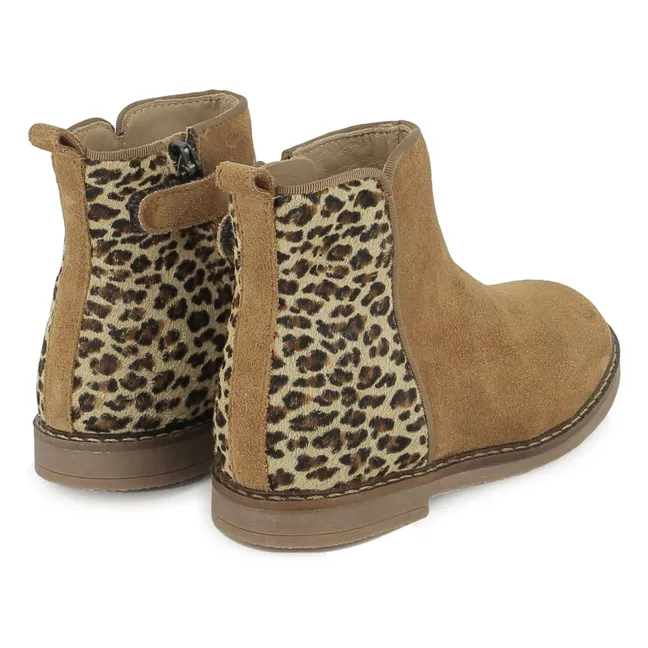 Trip Back Leopard-Stiefel aus Samt | Beige