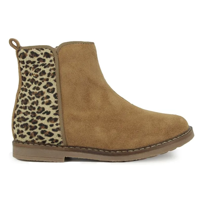 Trip Back Leopard-Stiefel aus Samt | Beige