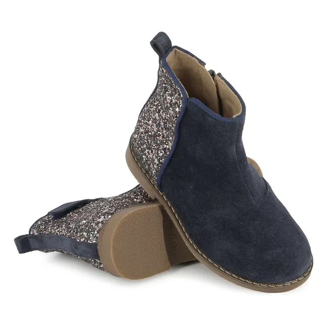 Trip Back Velours Glitter Stiefel | Navy