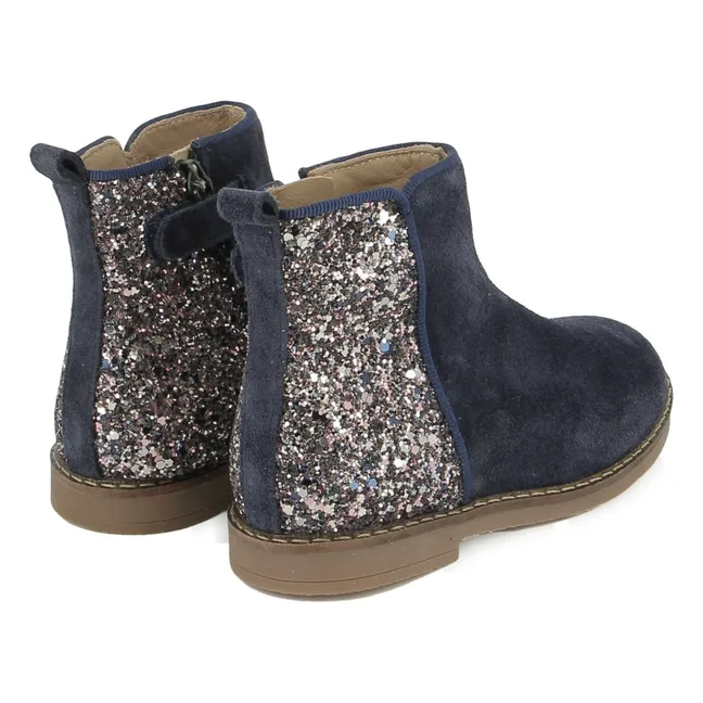 Trip Back Velours Glitter Stiefel | Navy