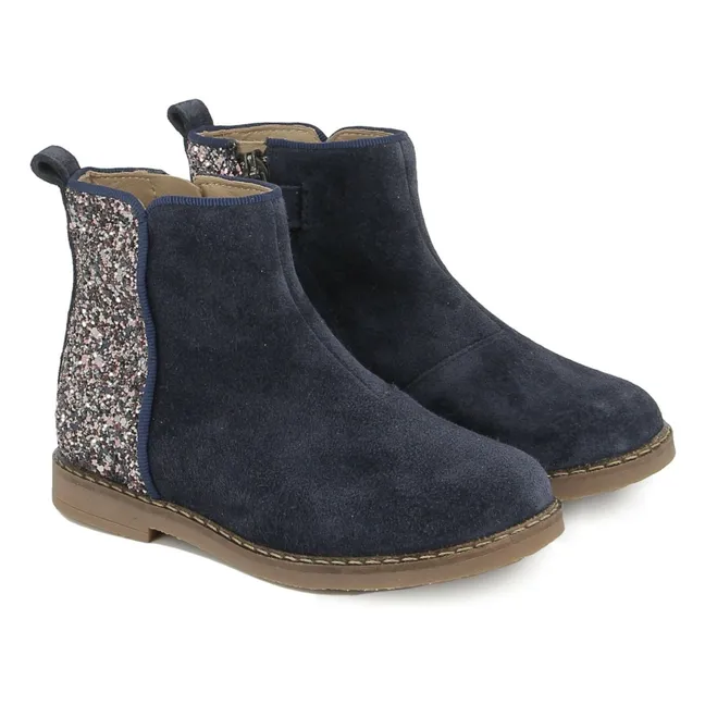 Trip Back Velours Glitter Stiefel | Navy