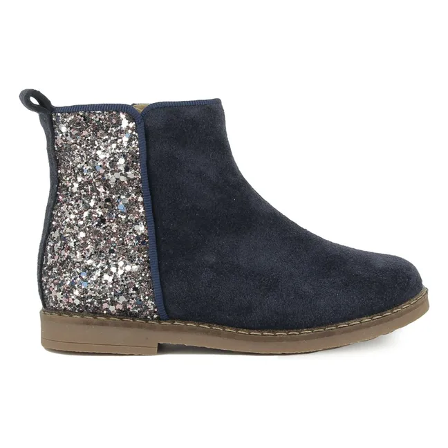Trip Back Velours Glitter Stiefel | Navy