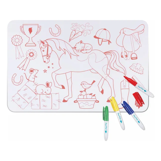 Mini set de table à colorier Poney avec 4 feutres