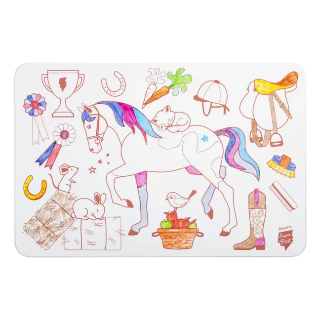 Mini set de table à colorier Poney avec 4 feutres