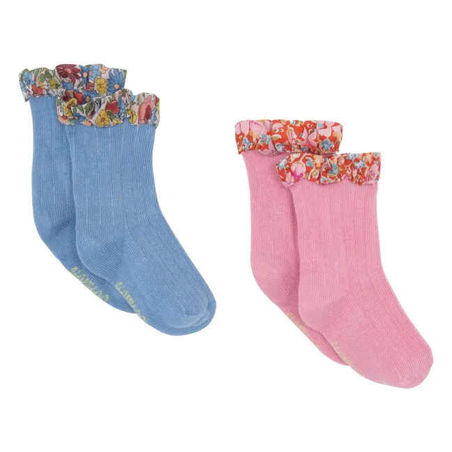 Lot 2 Paar Socken Blumen | Rosa