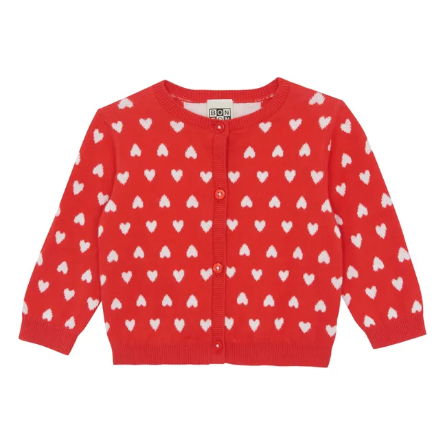 Lilet Heart Knit Cardigan | Red