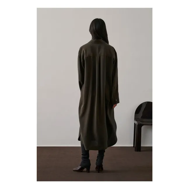 Vestido Flora de seda | Caqui oscuro