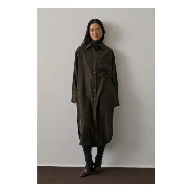 Robe Flora Soie | Kaki foncé