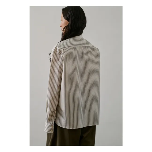 Chemise Bermudes Rayée Coton Bio | Blanc cassé