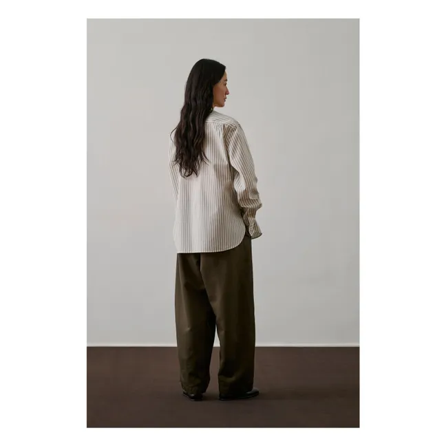 Chemise Bermudes Rayée Coton Bio | Blanc cassé