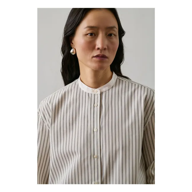 Chemise Bermudes Rayée Coton Bio | Blanc cassé
