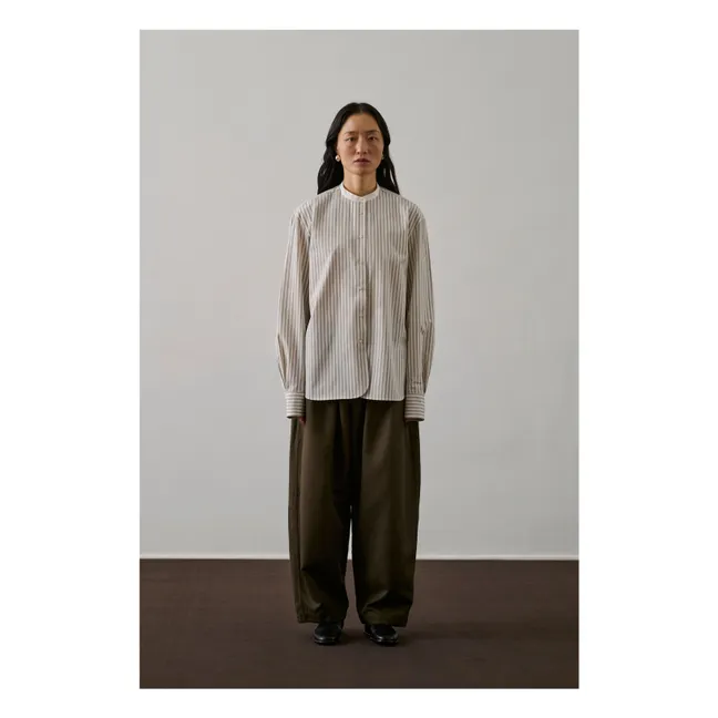Chemise Bermudes Rayée Coton Bio | Blanc cassé