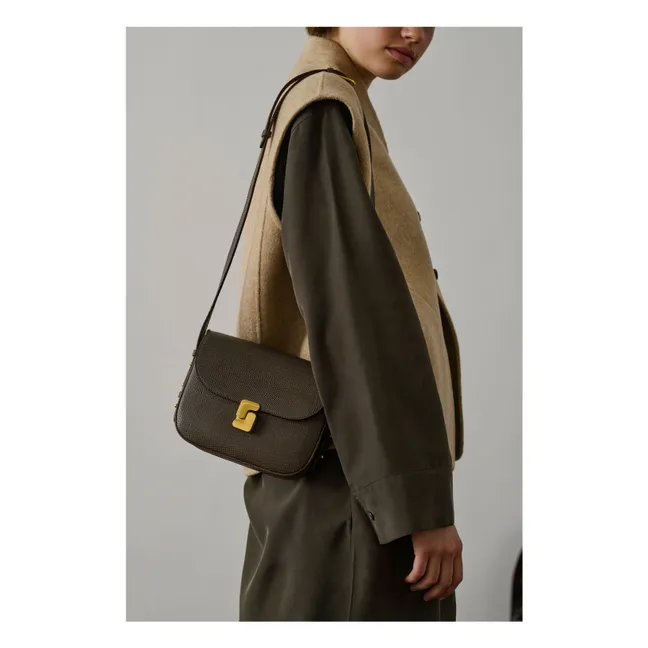 Bellissima Mini Lizard Embossed Grainy Leather Bag | Olive green